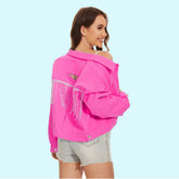 Lässige Jeansjacke mit Löchern und Quasten